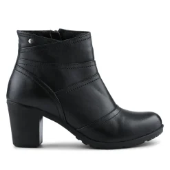 Leather Zip-Up Block Heel Ankle Boots - Black