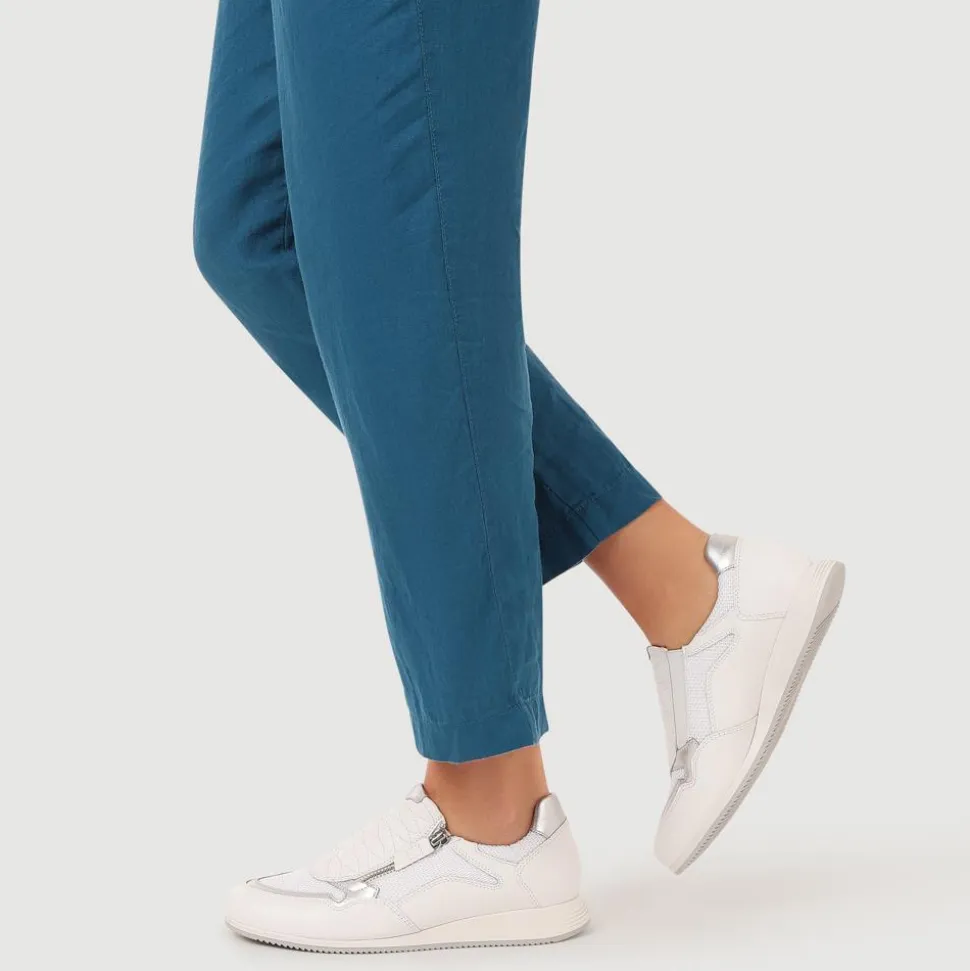 Leather Zip-Up Casual Trainers - White-Silver