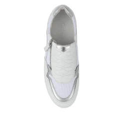 Leather Zip-Up Casual Trainers - White-Silver