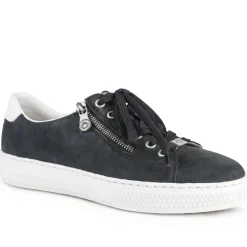 Leather Zip-Up Trainers - Navy