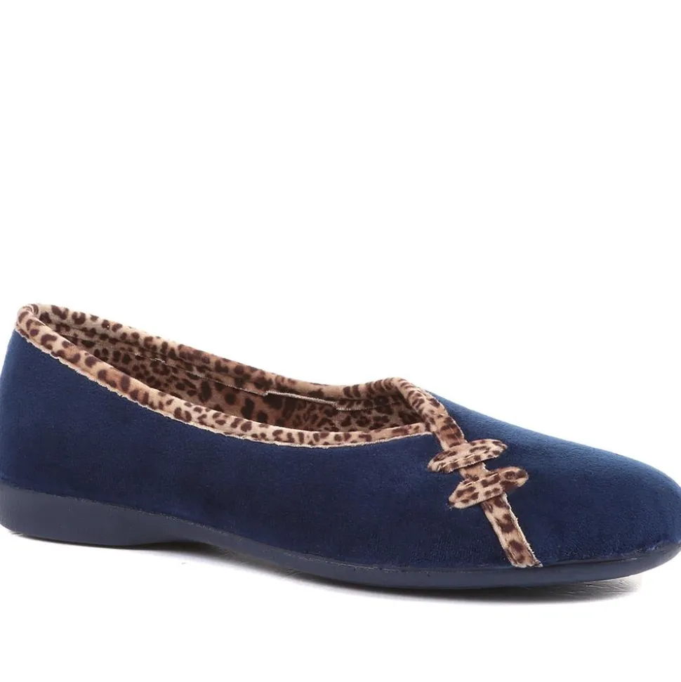 Leopard Print Slippers - Navy