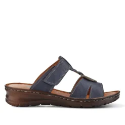 Lightweight Cushioned Leather Mules - Navy