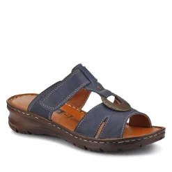 Lightweight Cushioned Leather Mules - Navy
