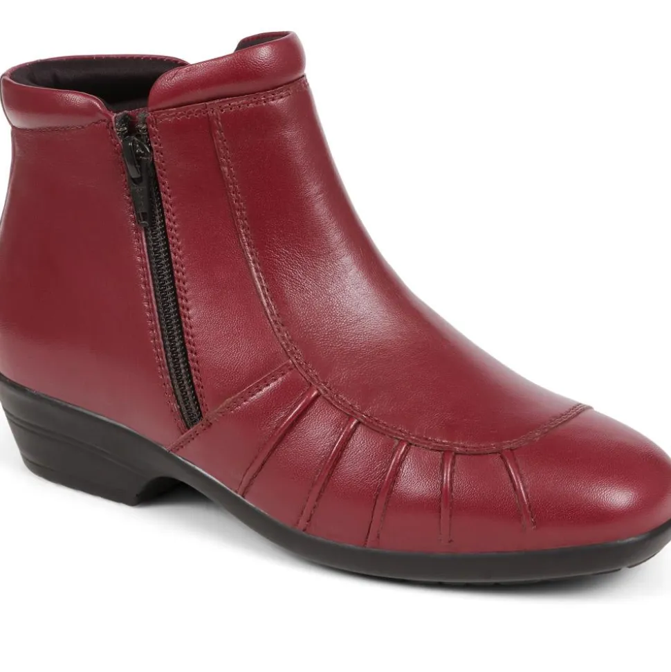 Lightweight Leather Ankle Boots - Burgundy