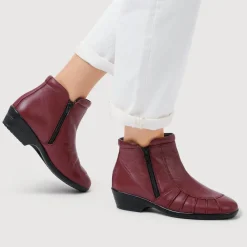 Lightweight Leather Ankle Boots - Burgundy