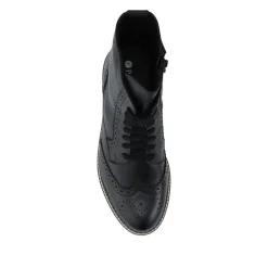 Lightweight Leather Brogues Lace Up Boots - Black