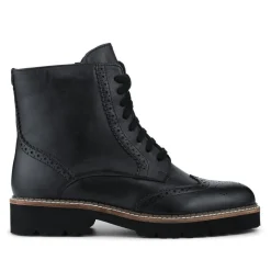 Lightweight Leather Brogues Lace Up Boots - Black