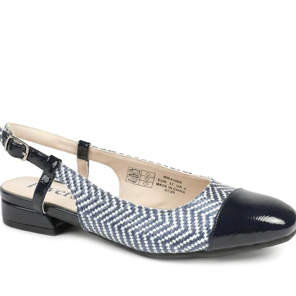 Lightweight Slingback Flat Court Shoes - Navy - White