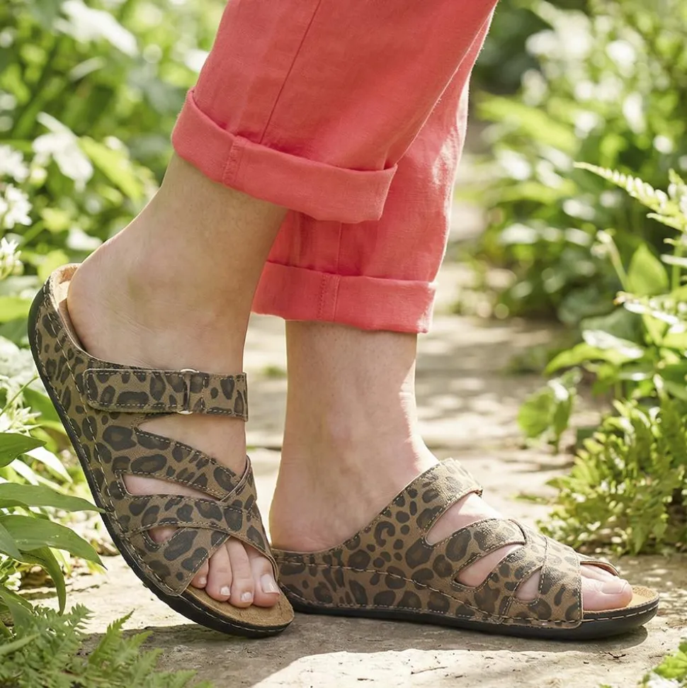 Lightweight Touch Fasten Mules - Leopard