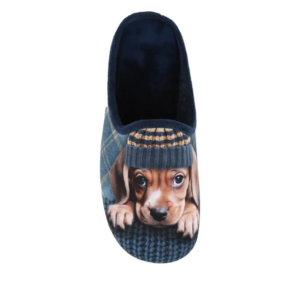Lightweight Velour Dog Slippers - Navy