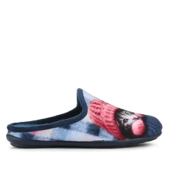 Lightweight Velour Kitten Slippers - Navy