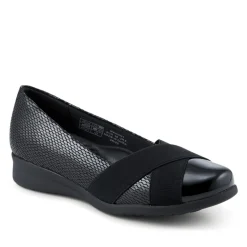 Lightweight Wedge Heel Slip On Shoes - Black-Black Patent