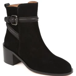Lisabet Leather Buckle Strap Ankle Boots - Black