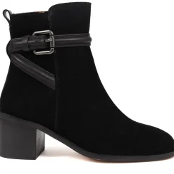 Lisabet Leather Buckle Strap Ankle Boots - Black