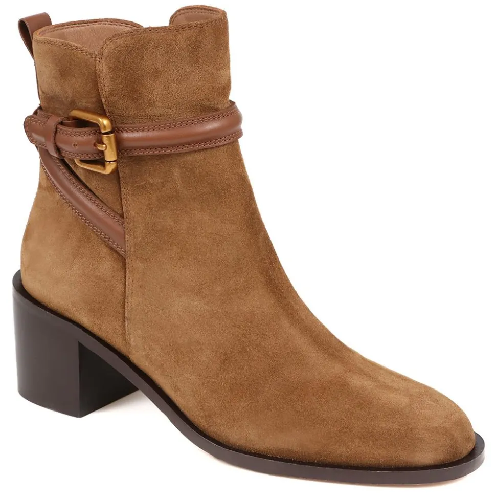 Lisabet Leather Buckle Strap Ankle Boots - Tobacco