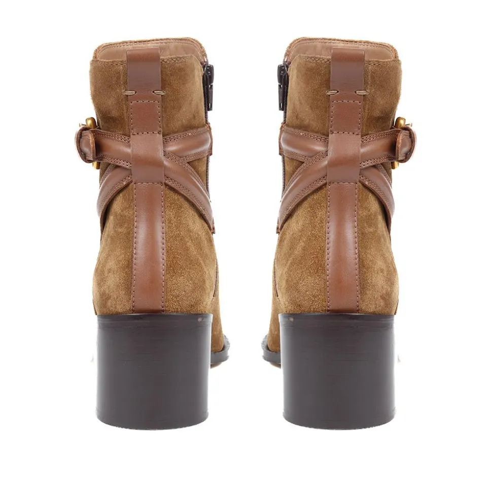 Lisabet Leather Buckle Strap Ankle Boots - Tobacco