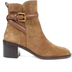 Lisabet Leather Buckle Strap Ankle Boots - Tobacco
