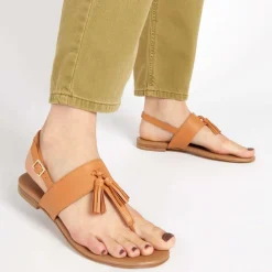 Lizabeth Leather Thong Sandals - Tan