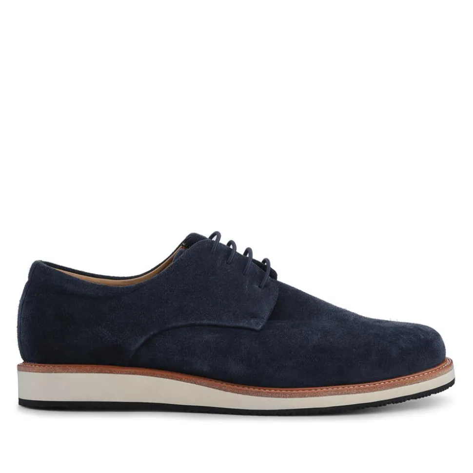 Longfield Wide Fit Leather Lace Up Shoes - Navy Suede