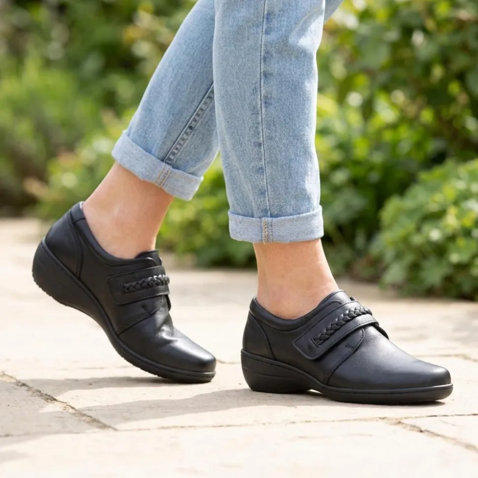 Loretta Leather Adjustable Fit Monk Shoes - Black