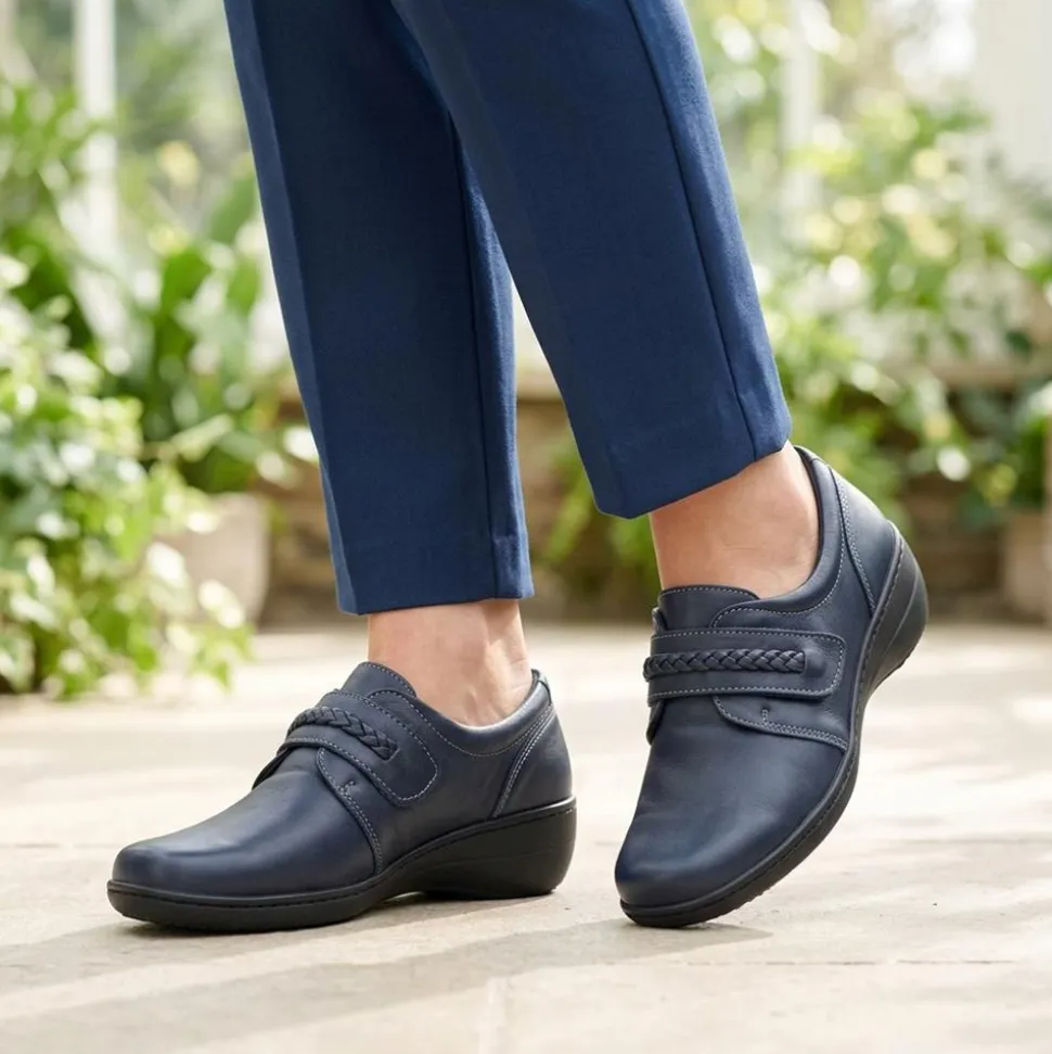 Loretta Leather Adjustable Fit Monk Shoes - Navy