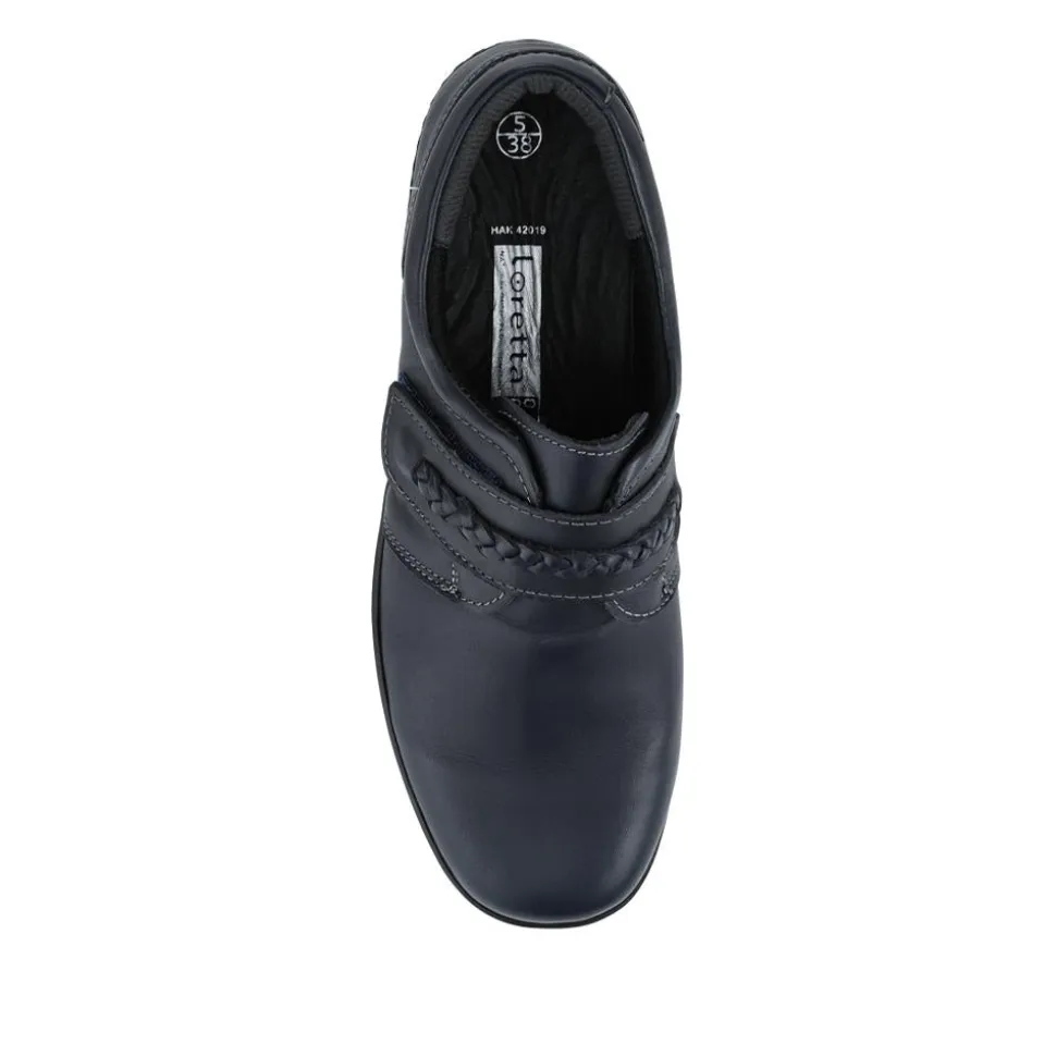 Loretta Leather Adjustable Fit Monk Shoes - Navy