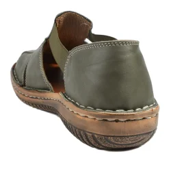 Loretta Leather Elasticated Slip On Shoes - Khaki