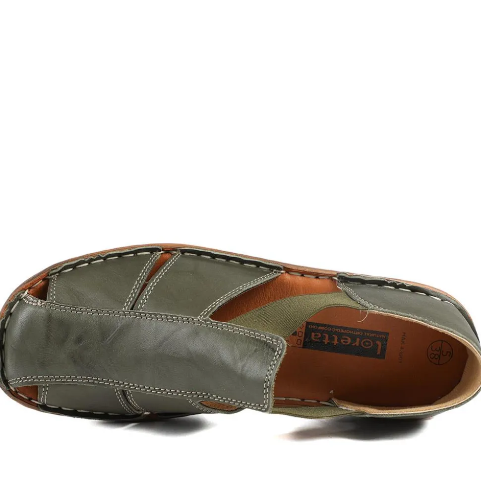 Loretta Leather Elasticated Slip On Shoes - Khaki
