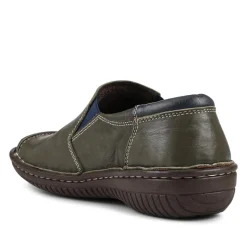 Loretta Leather Handmade Slip-On Loafers - Khaki-Navy