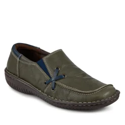 Loretta Leather Handmade Slip-On Loafers - Khaki-Navy