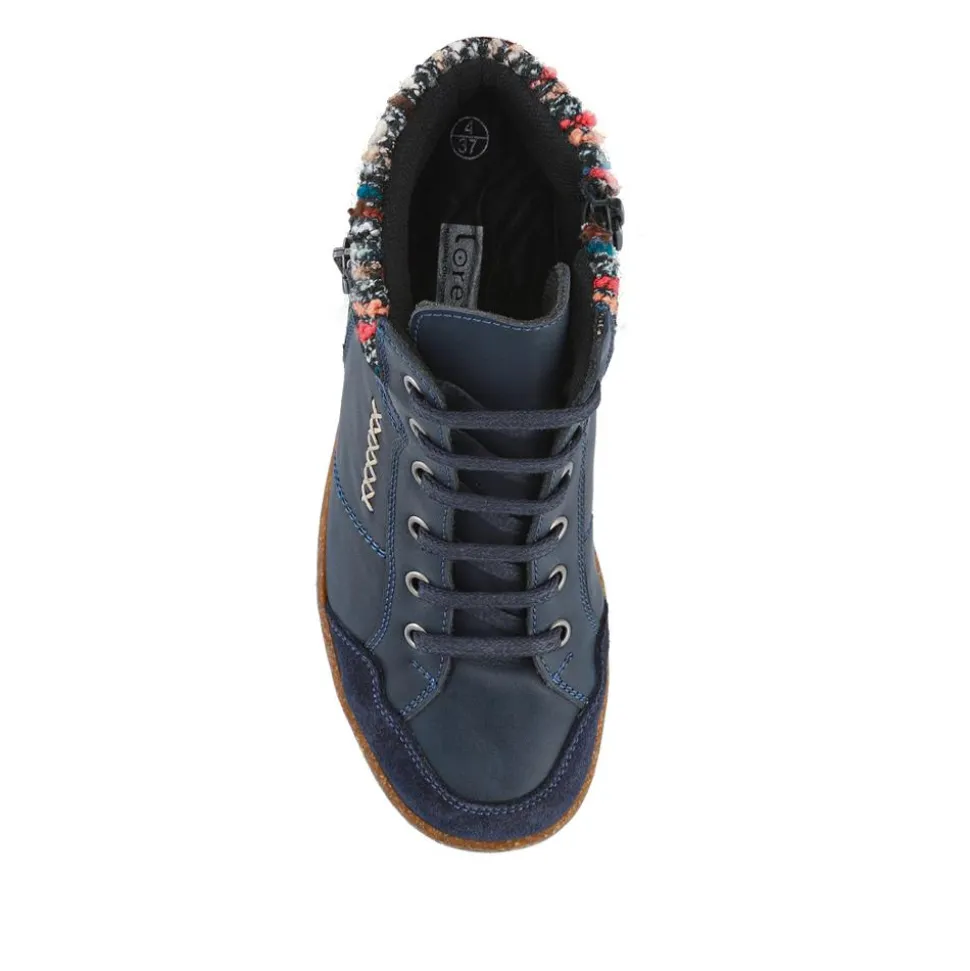 Loretta Leather Knitted Cuff Chukka Boots - Navy
