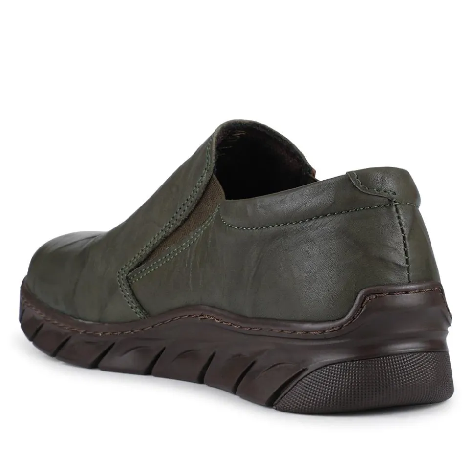 Loretta Slip On Leather Shoes - Khaki