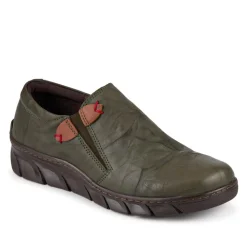 Loretta Slip On Leather Shoes - Khaki
