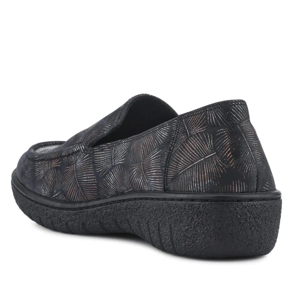 Loretta Smart Leather Loafers - Black-Metallic Print