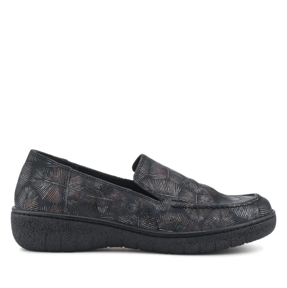 Loretta Smart Leather Loafers - Black-Metallic Print