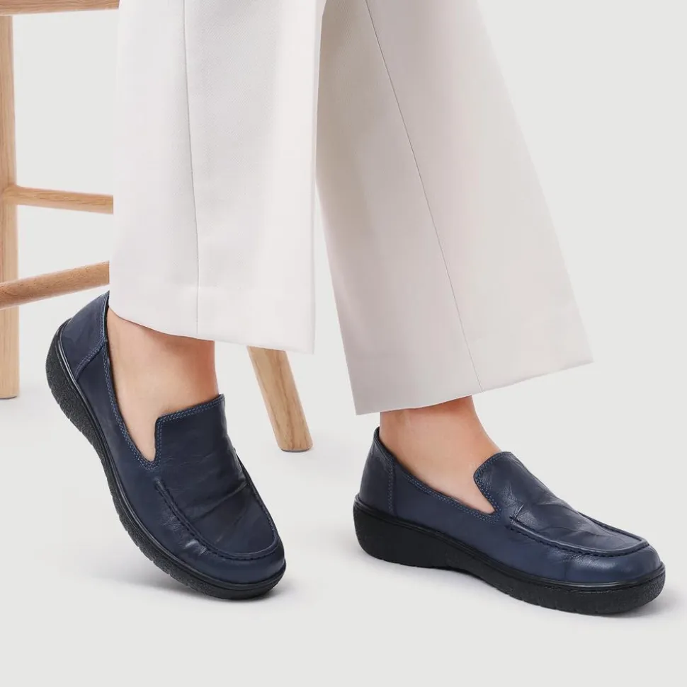 Loretta Smart Leather Loafers - Navy