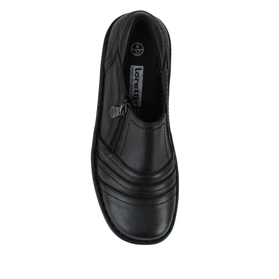Loretta Wide Fit Leather Handmade Slip-Ons - Black