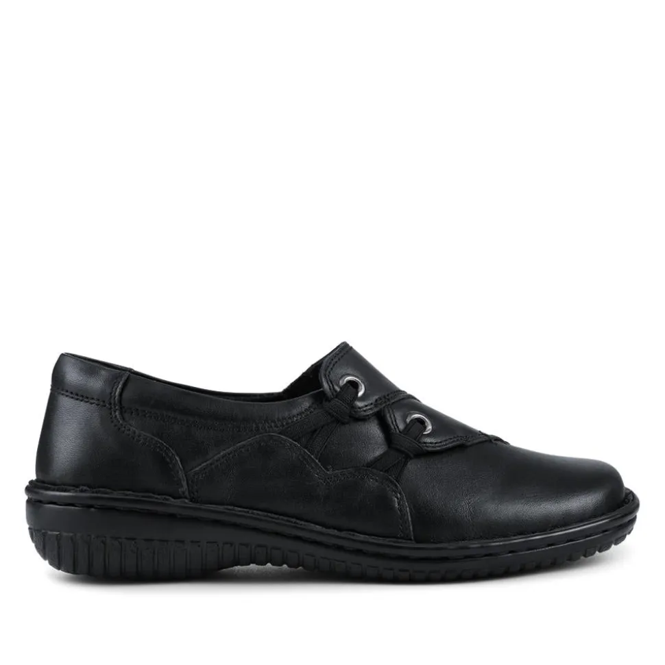 Loretta Wide Fit Leather Handmade Slip-Ons - Black