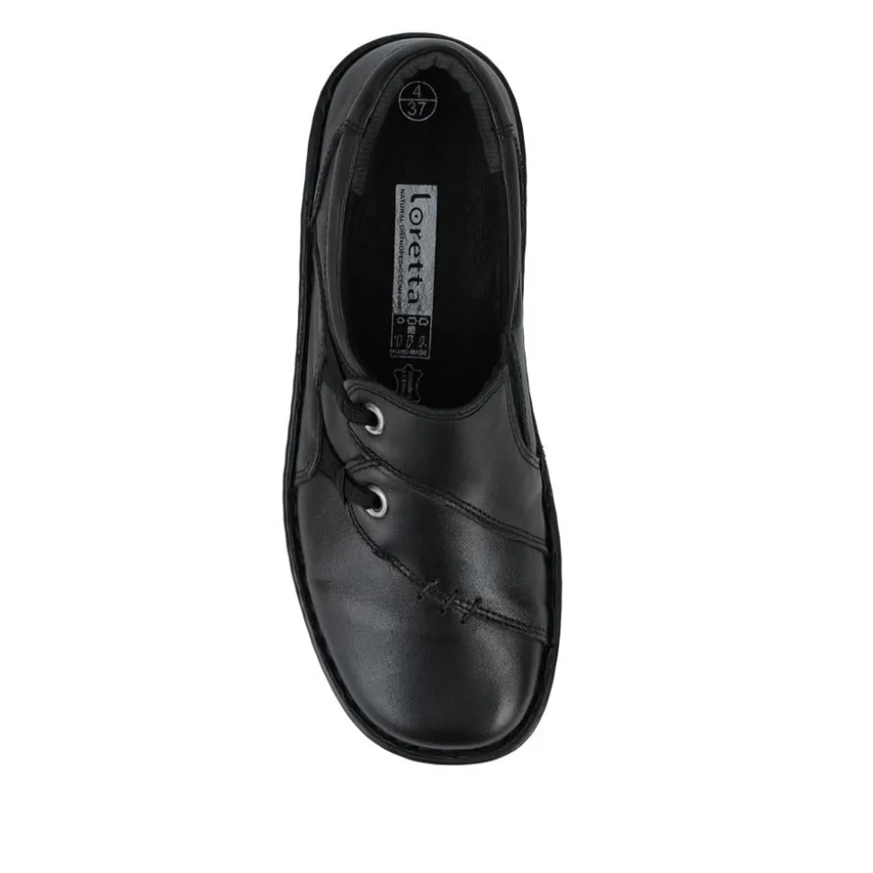 Loretta Wide Fit Leather Handmade Slip-Ons - Black