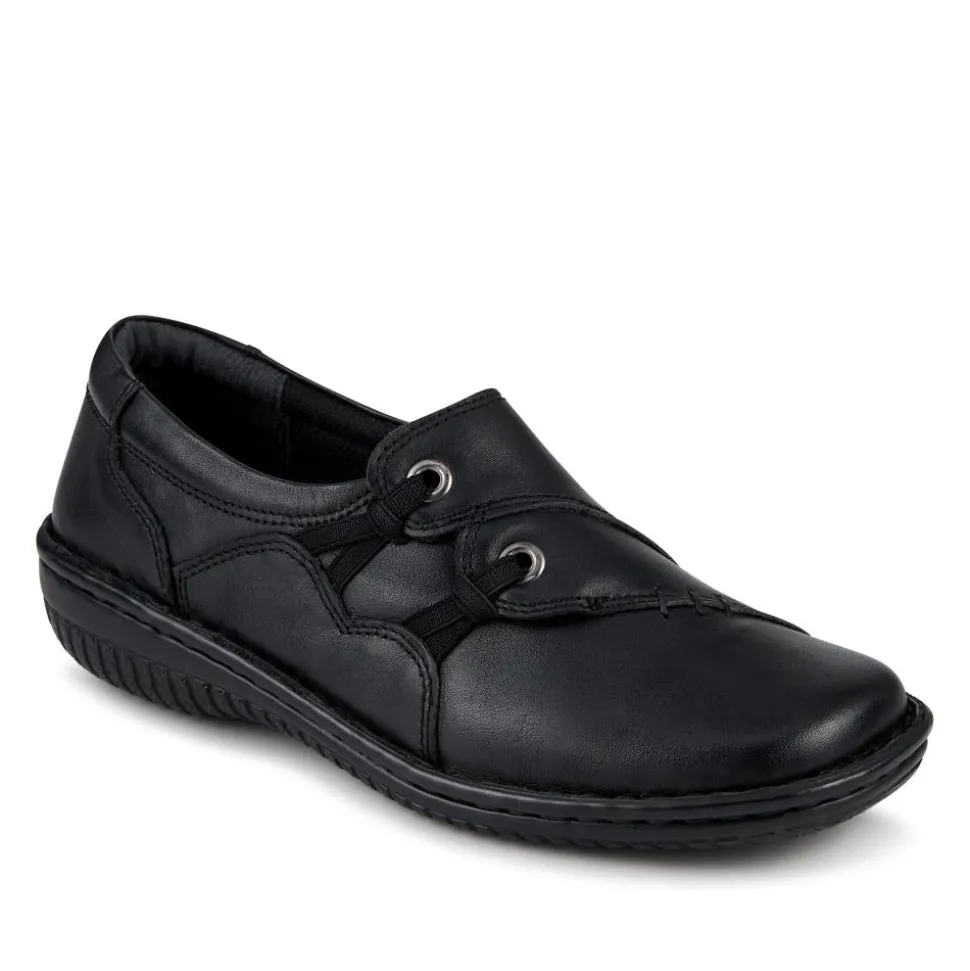 Loretta Wide Fit Leather Handmade Slip-Ons - Black