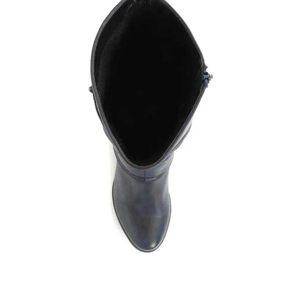 Low Heeled Slouch Boots - Navy