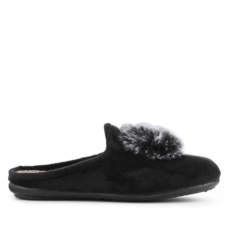 Luxury PomPom Slippers - Black