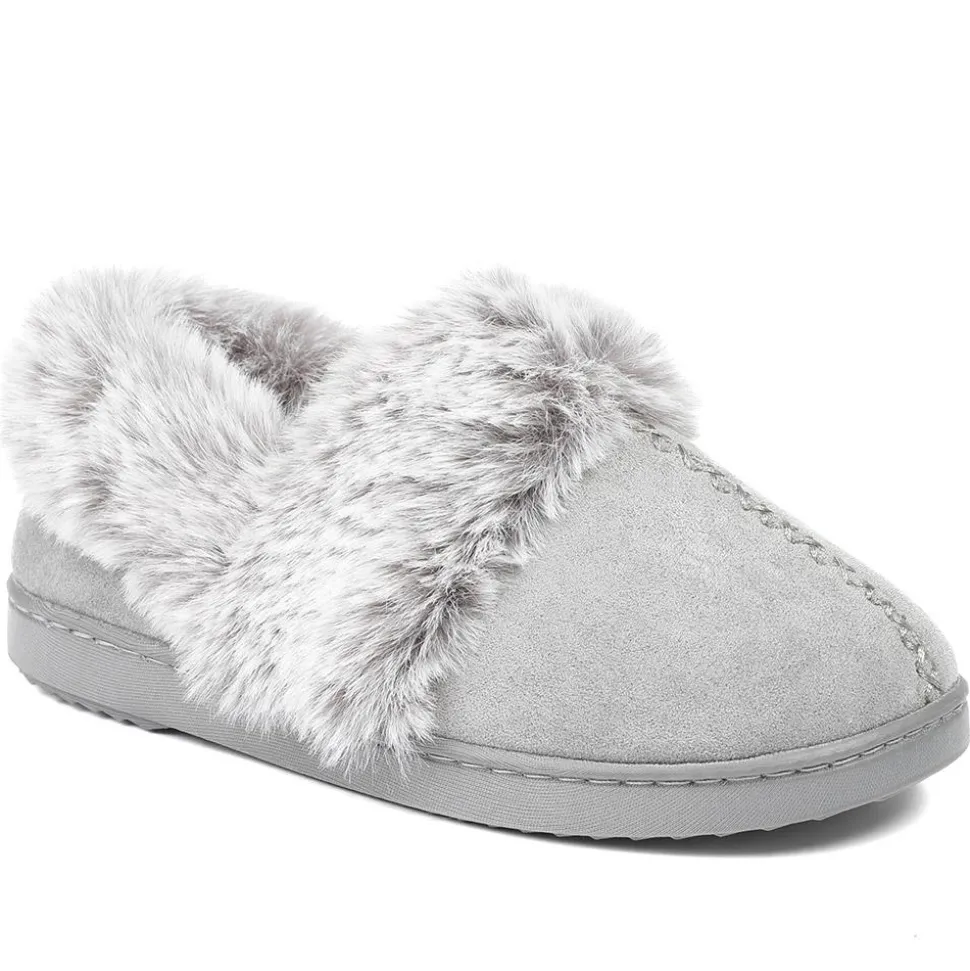 Luxury Velour Cushioned Slippers - Grey