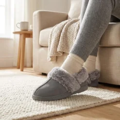 Luxury Velour Cushioned Slippers - Grey