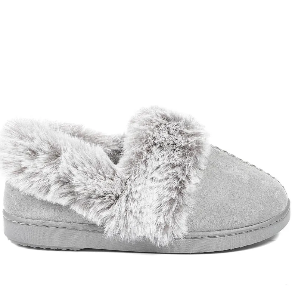 Luxury Velour Cushioned Slippers - Grey