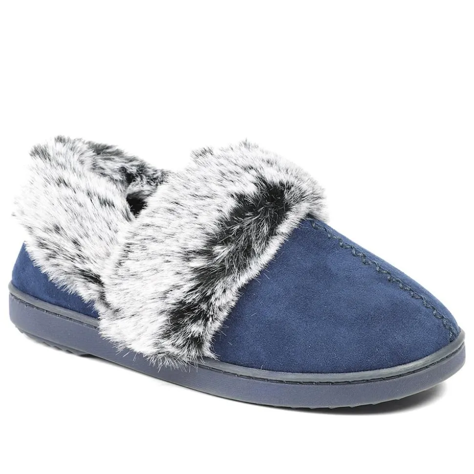 Luxury Velour Cushioned Slippers - Navy
