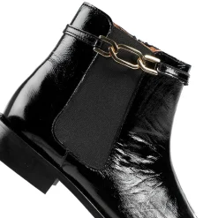 Madina Leather Elasticated Ankle Boots - Black Patent
