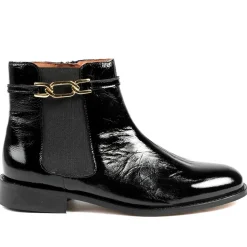 Madina Leather Elasticated Ankle Boots - Black Patent