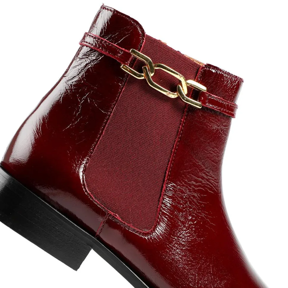 Madina Leather Elasticated Ankle Boots - Burgundy Patent