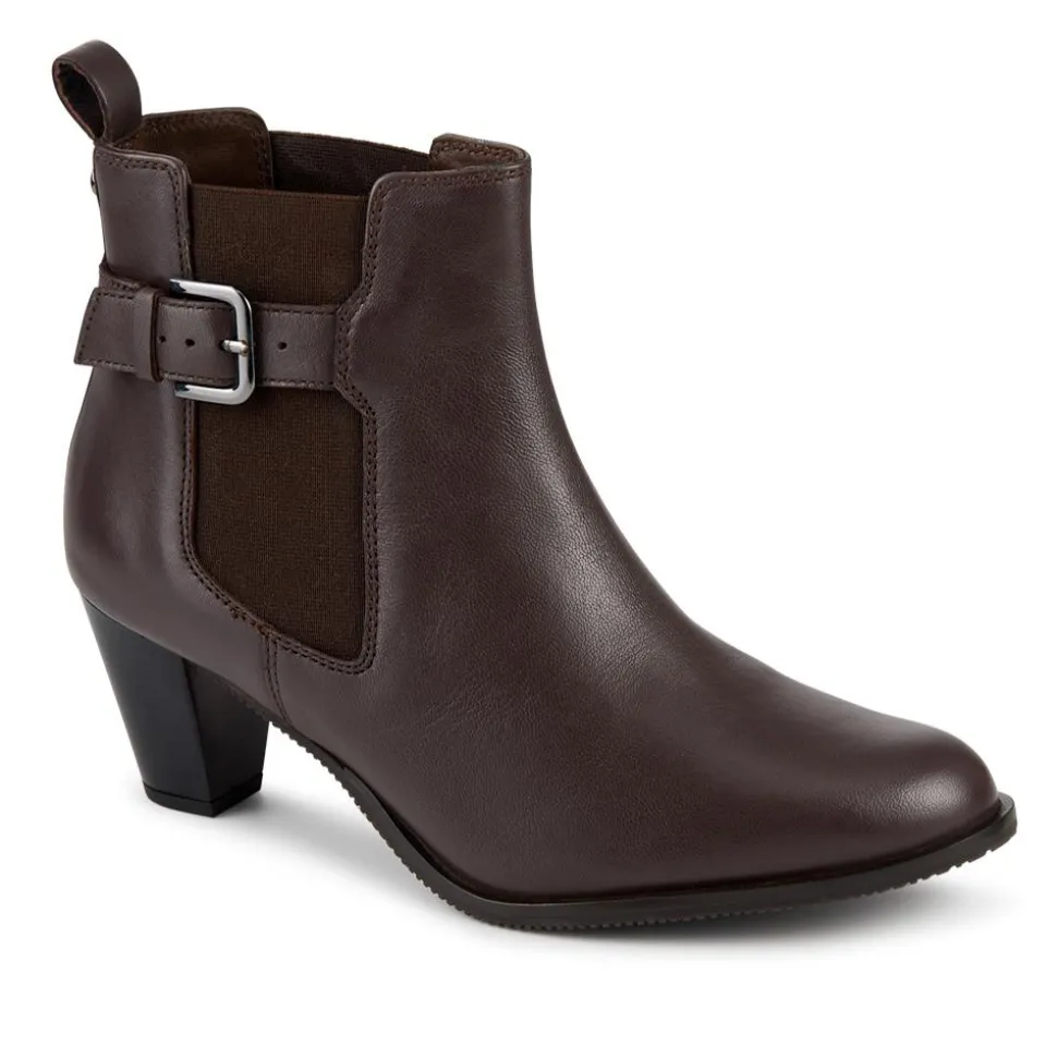 Marya Cuban Heel Leather Ankle Boots - Brown